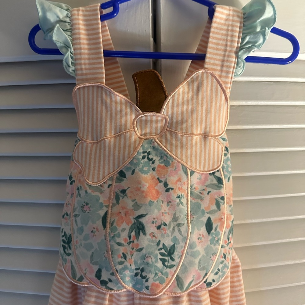 Busy Bee Smocks - Girls Pumpkin Romper Pink Stripe and Floral | 9M - Picture 5 of 8